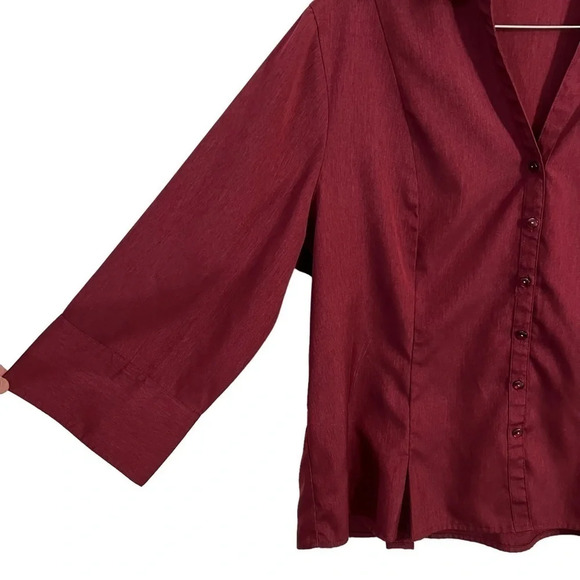 Cato Wine Red Button Up Shirt 18W 20W Collared Blouse Stretch Career Office Work - Picture 4 of 9